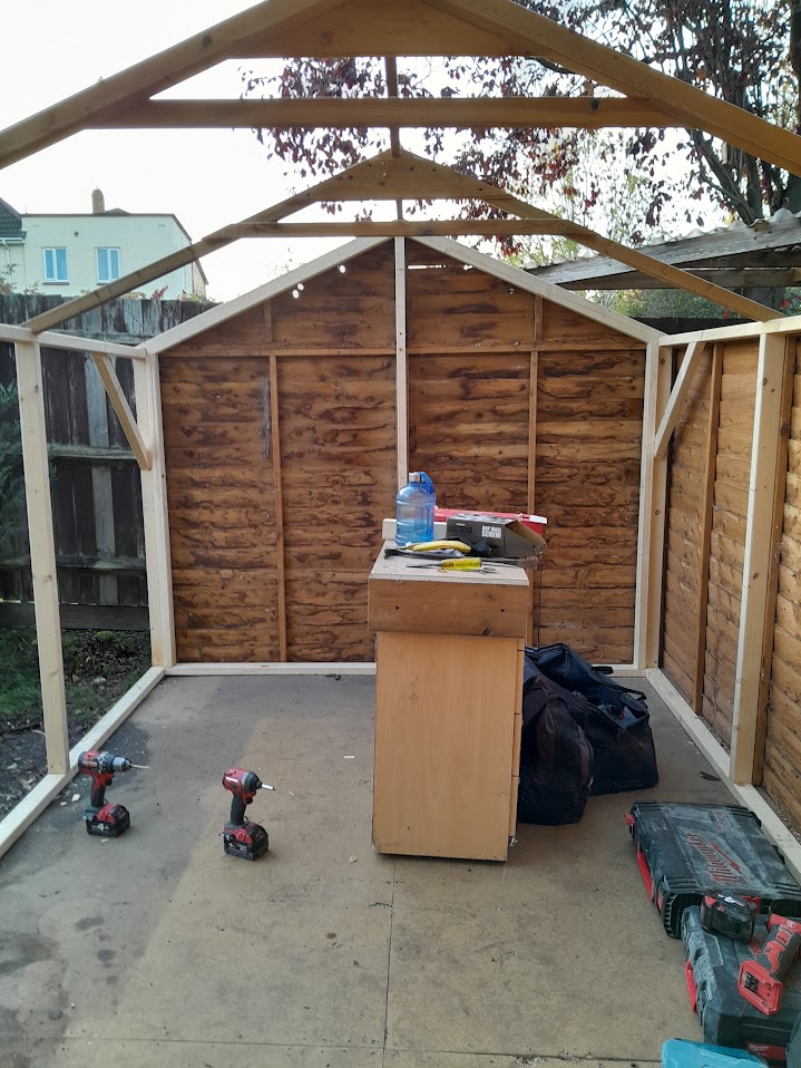 Custom wooden garden shed under construction by MyDeskin Carpentry, Keynsham